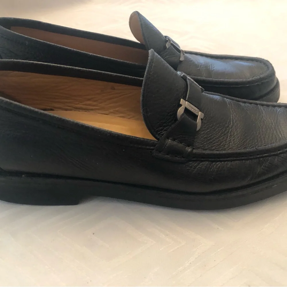 Salvatore Ferragamo Black Pebble Leather Bit Loafers